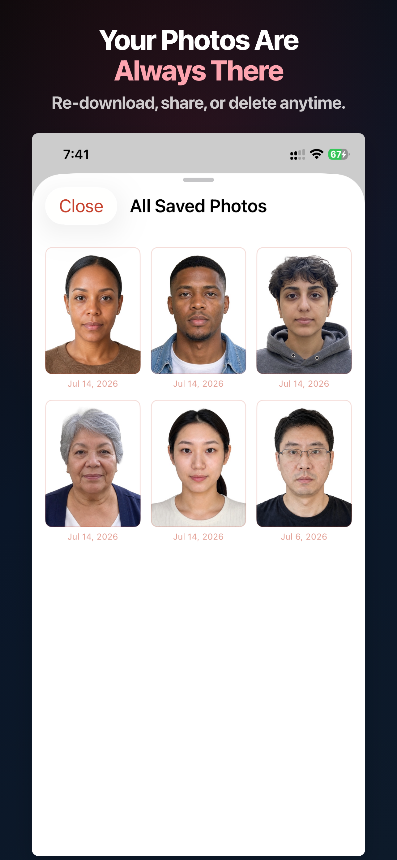China Visa Photo App Store screen showing Saved Photos on this iPhone